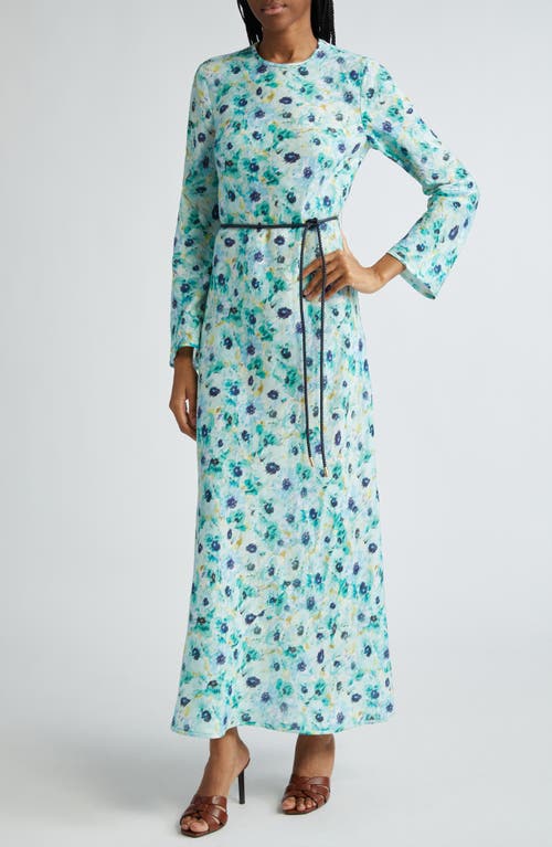 Shop Zimmermann Lightburst Floral Bias Cut Long Sleeve Linen Dress In Aqua Floral