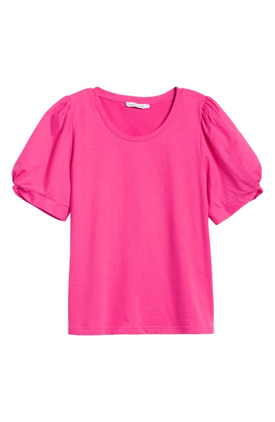 Shop Brave + True Abigail Puff Sleeve Mixed Media Cotton Top In Hot Pink