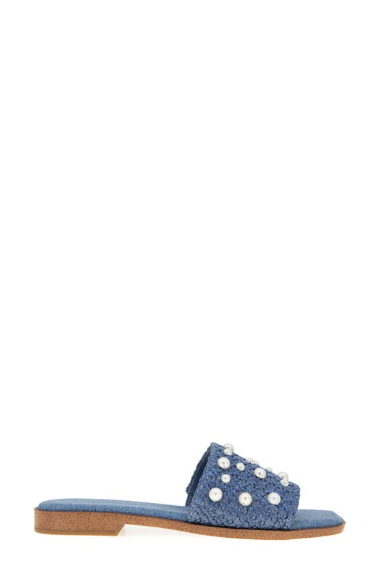 Bcbgeneration Lonnie Imitation Pearl Slide Sandal In Denim Blue Raffia