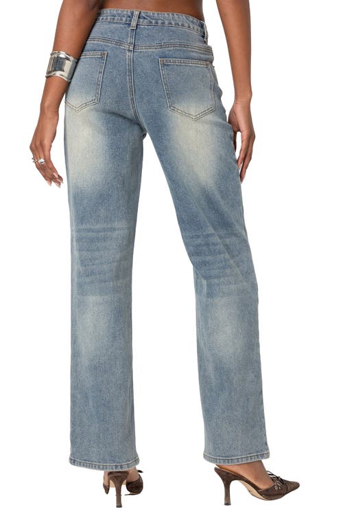 Shop Edikted Amia High Waist Straight Leg Jeans In Blue-washed