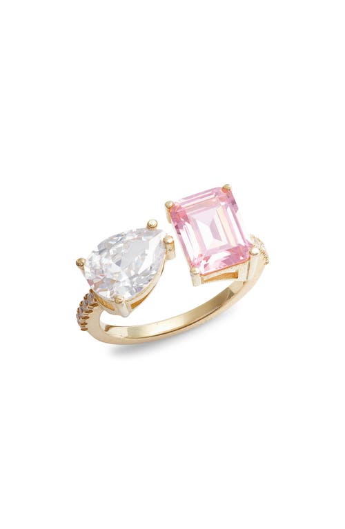 Cubic Zirconia Cocktail Ring in Gold/Pink