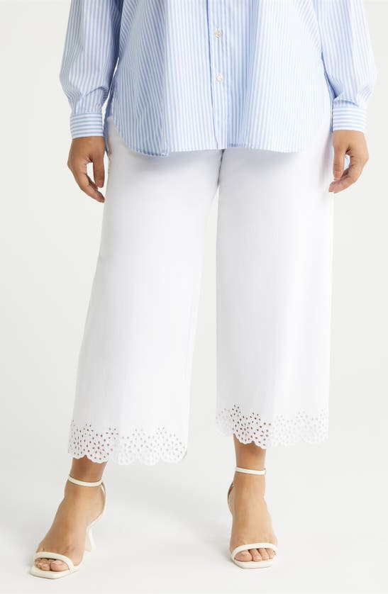Shop Lyssé Eyelet Embroidered Wide Leg Crop Pants In White