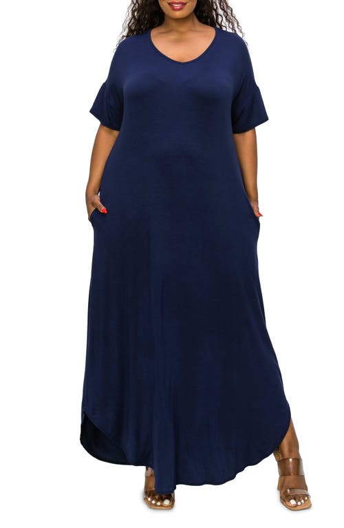 Shop L I V D Short Sleeve Jersey Maxi Dress In Navy