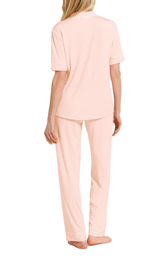 Shop Eberjey Gisele Short Sleeve Jersey Knit Pajamas In Pastel Pink/ Ivory