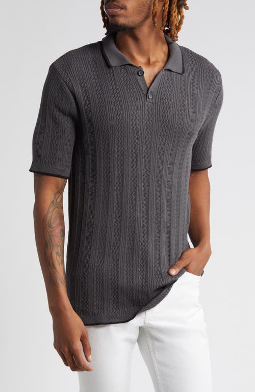 Textured Stripe Knit Polo in Grey