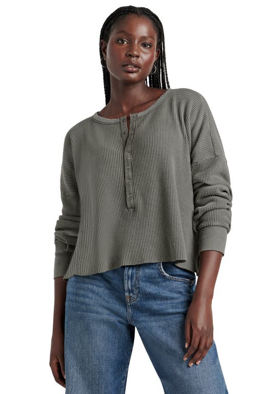 Shop Splendid Alina Waffle Knit Henley Sweatshirt In Soft Vintage Olive Branch