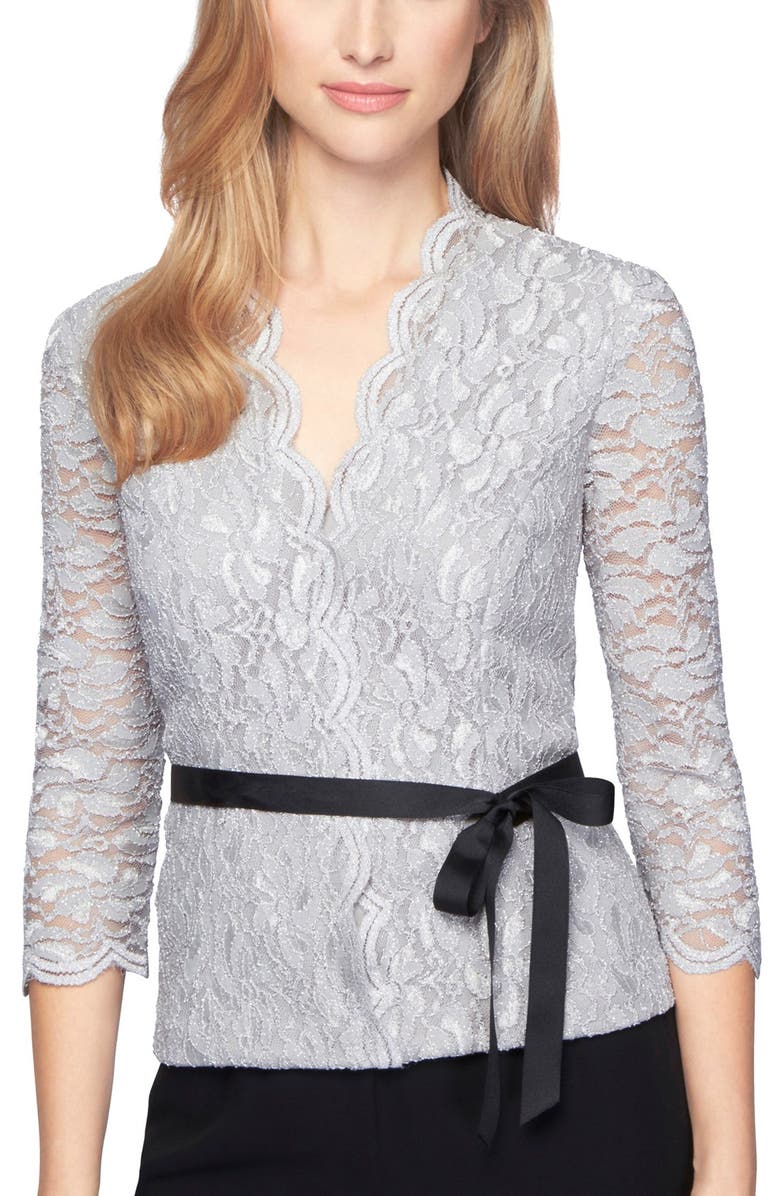 Alex Evenings Belted Lace Top | Nordstrom