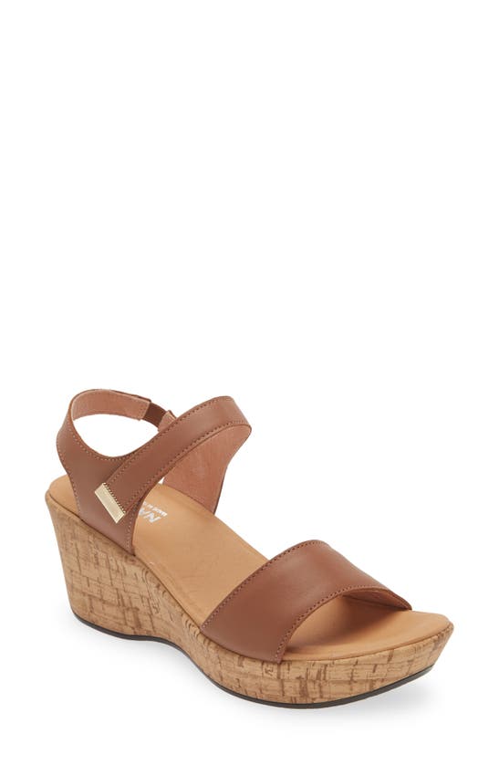Shop Naot Summer Platform Wedge Sandal In Caramel Leather