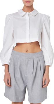 Grey Lab Balloon Sleeve Crop Top