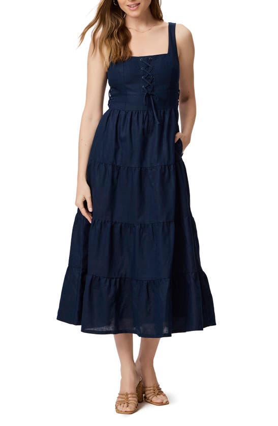 Shop Paige Ophella Sleeveless Linen & Cotton Sundress In Navy