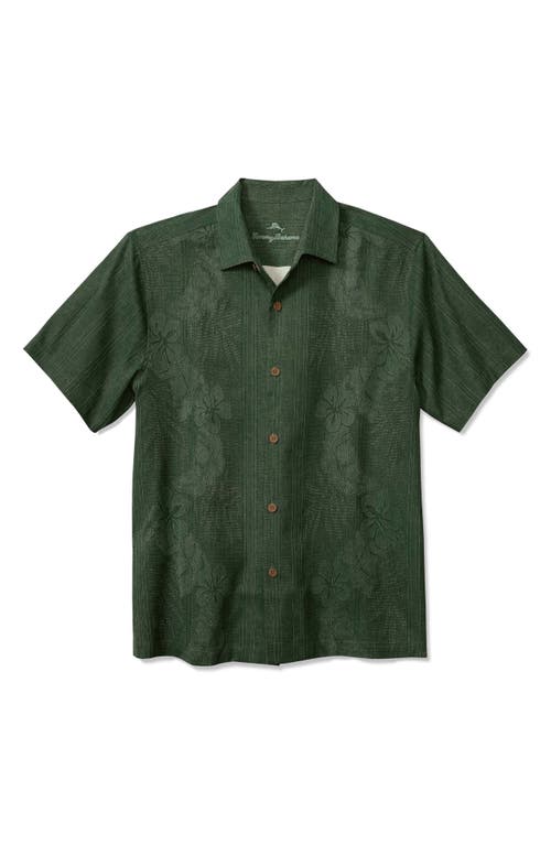 Shop Tommy Bahama Bali Border Floral Jacquard Short Sleeve Silk Button-up Shirt In Emerald