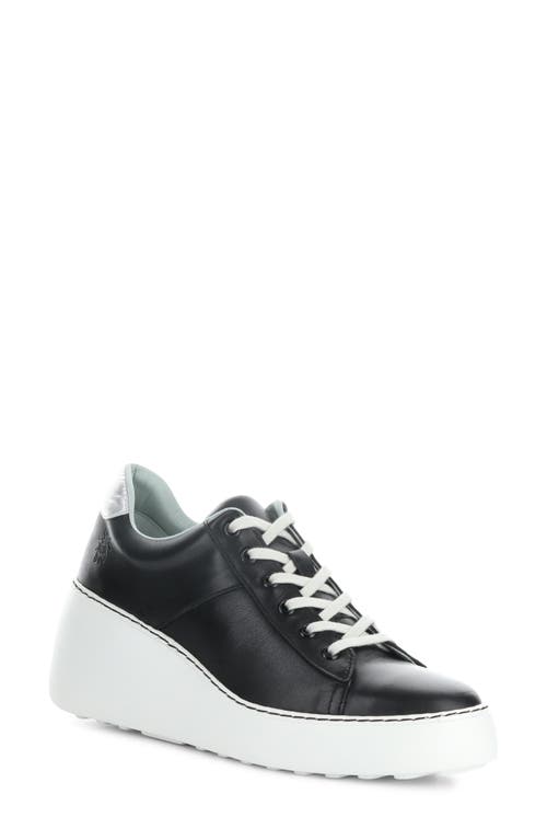 Shop Fly London Delf Platform Wedge Sneaker In 014 Black/silver Vel