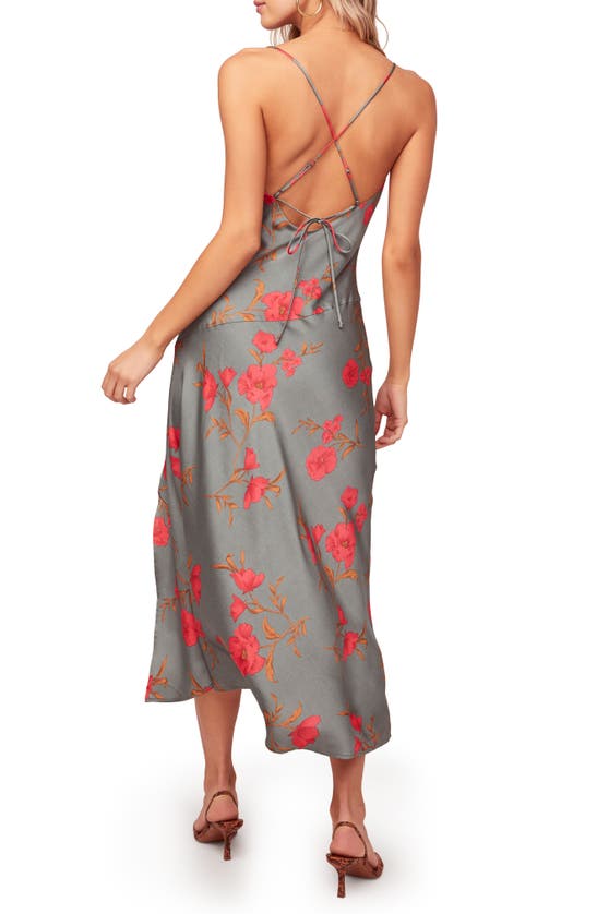 Shop Astr Gaia Strappy Bias Cut Satin Midi Dress In Teal-raspberry Floral