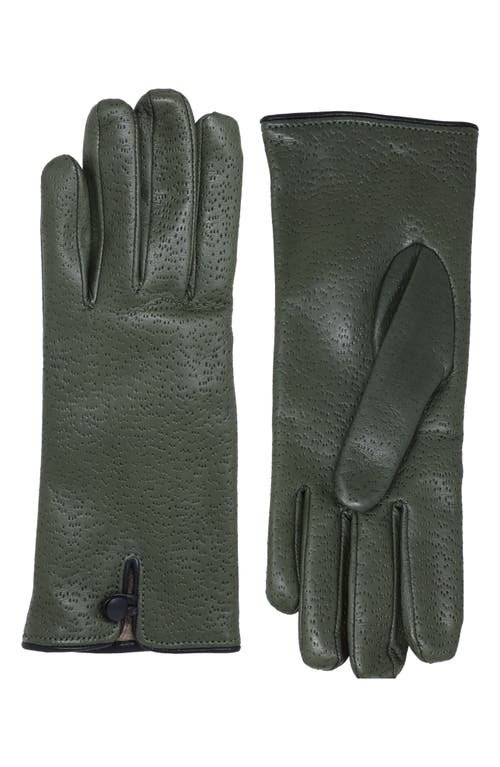 Cashmere Lined Leather Gloves in Olive Green
