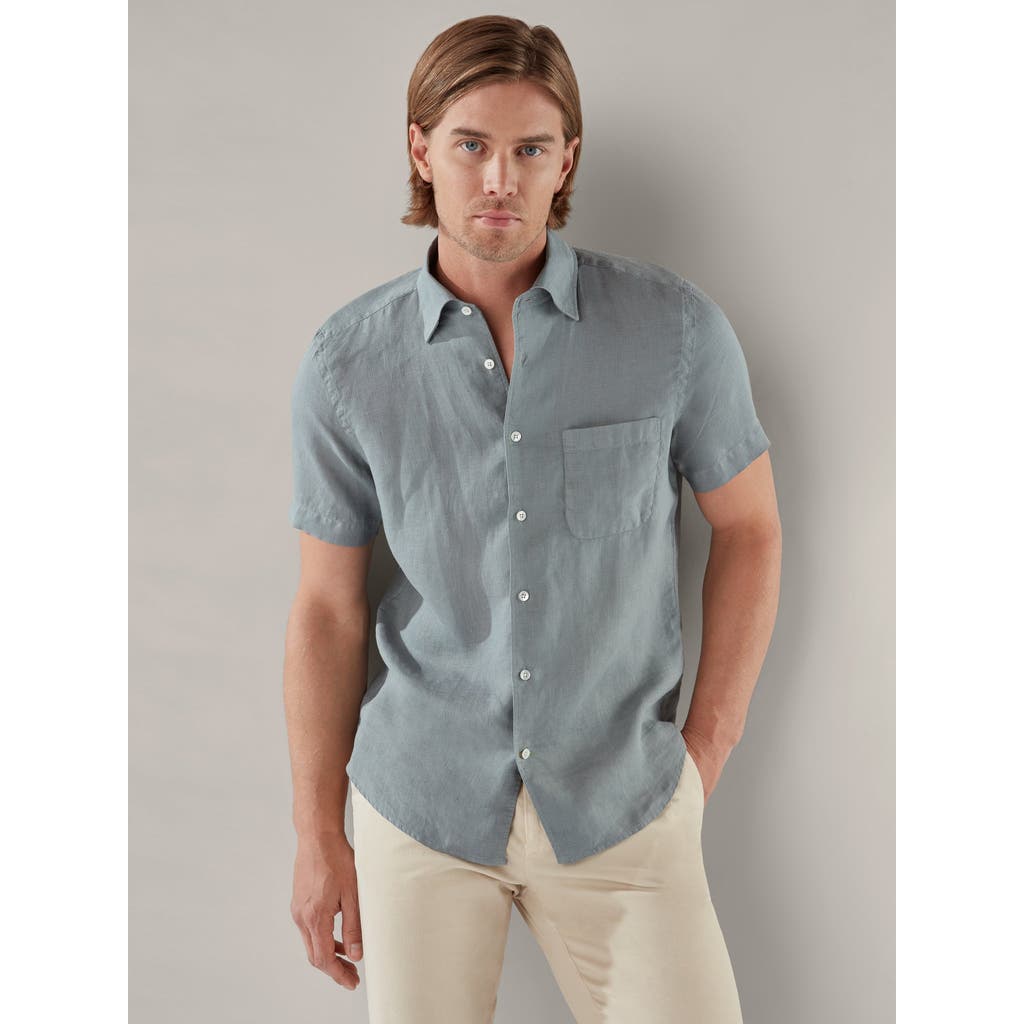 Robert Talbott Morgan Short Sleeve Linen Shirt In Light Gray