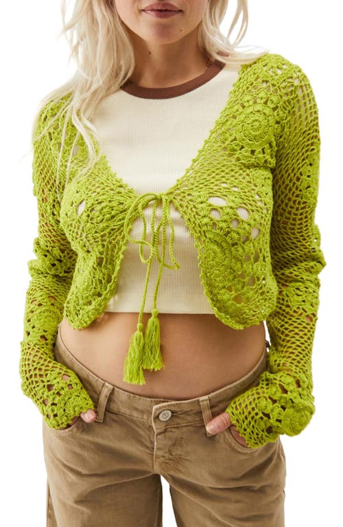 BDG Urban Outfitters Tie Front Crochet Crop Cardigan in Green