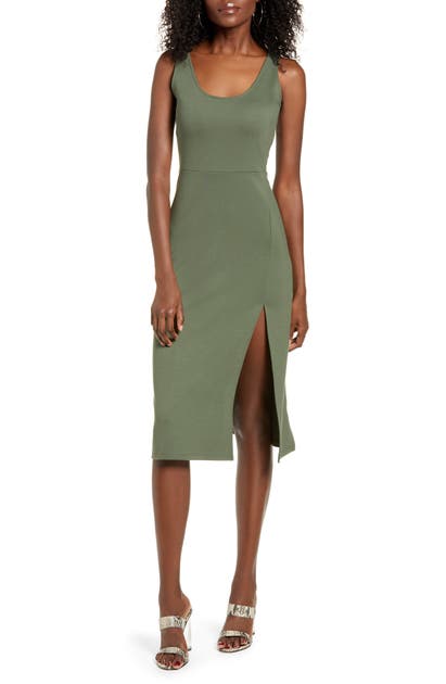 Leith Scoop Neck Midi Dress In Green Thyme