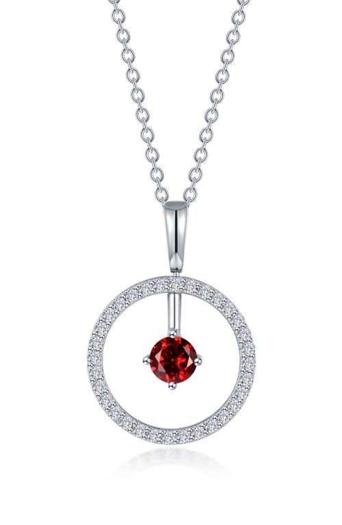 Simulated Diamond Lab-Created Birthstone Reversible Pendant Necklace in Red/January