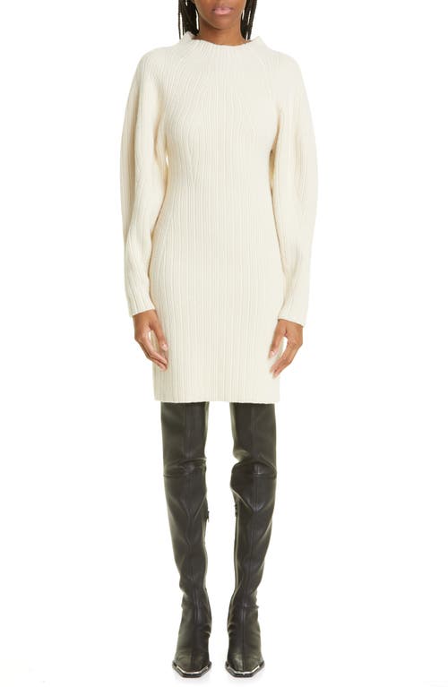 AERON Brook Wool & Cashmere Long Sleeve Sweater Minidress in Cream