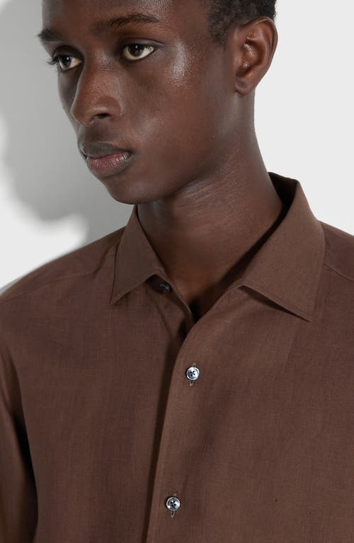 Shop Zegna Oasi Linen Button-up Shirt In Ferrugine