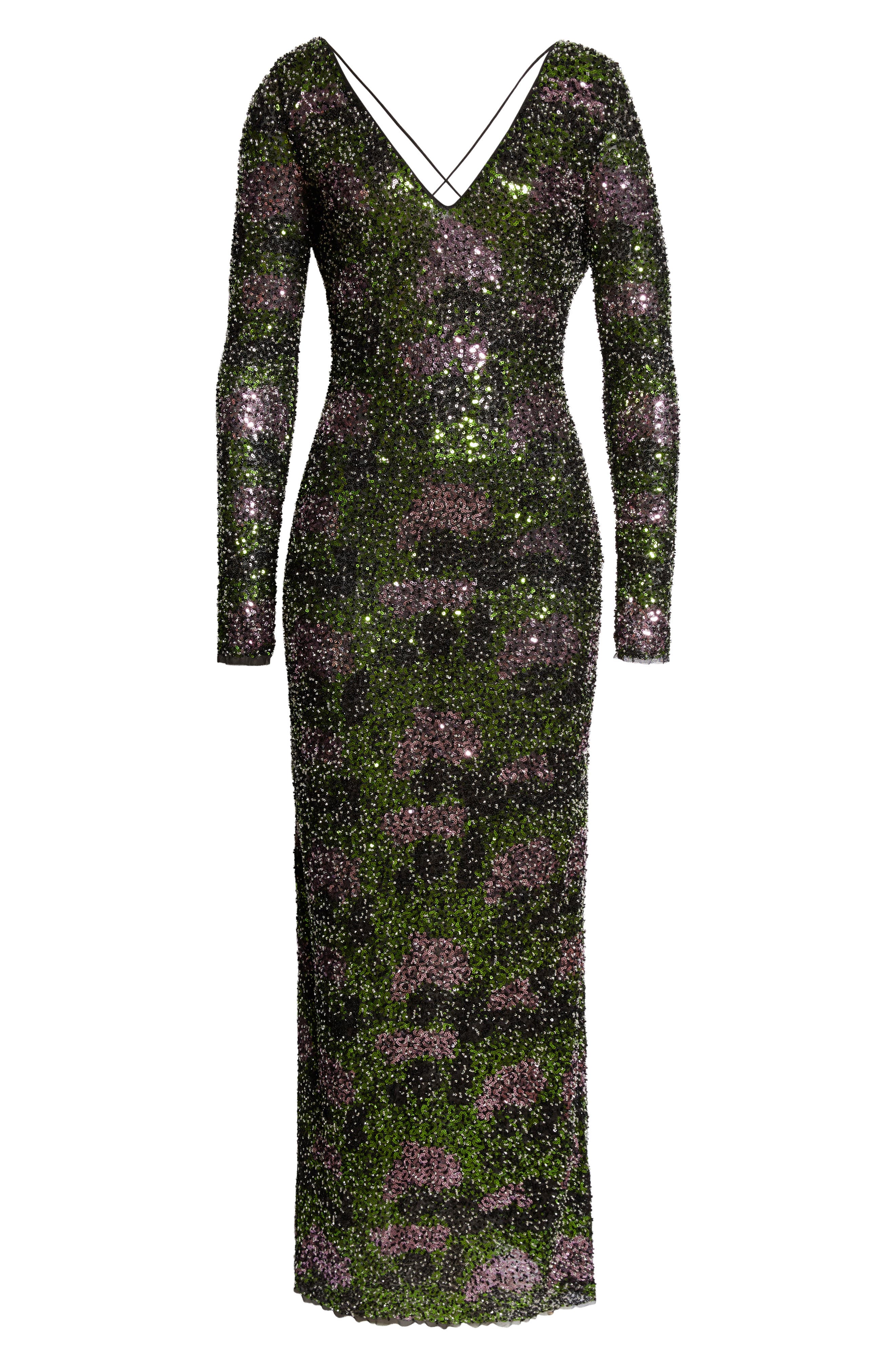 Stine Goya Aille Sequin Long Sleeve Open Back Gown in Multicolour Beads |  Smart Closet