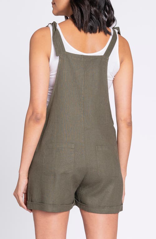 Shop Seraphine Linen Blend Maternity Shortalls In Khaki