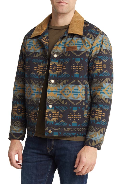 Pendleton Pedro Stadium Trucker Jacket with Faux Shearling Lining in Journey West Black/Blue
