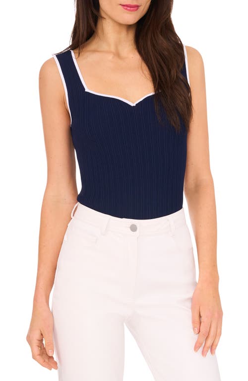 halogen(r) Piped Sweetheart Neck Sweater Tank Top in Classic Navy