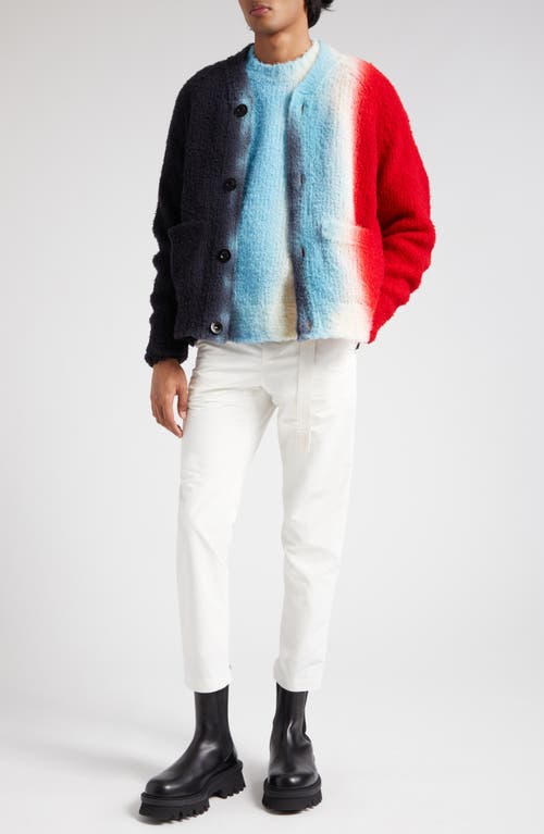 Shop Sacai Dip Dye V-neck Wool Blend Cardigan In Black/red