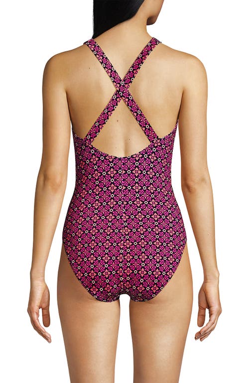 Lands' End Chlorine Resistant Scoop Neck X-back One Piece Swimsuit In Bright Magenta Shine