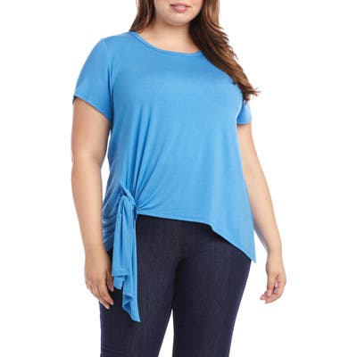 Plus Size Karen Kane Asymmetrical Side Tie Short Sleeve Top, Blue