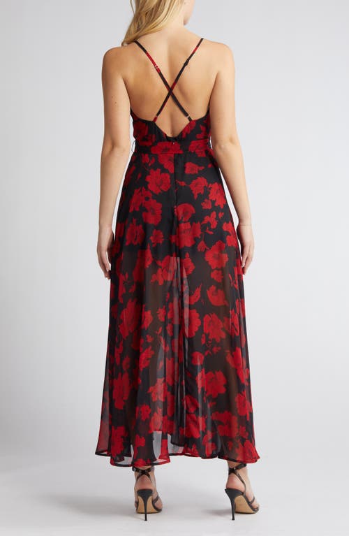 Shop Lulus Floral Dress In Black/red