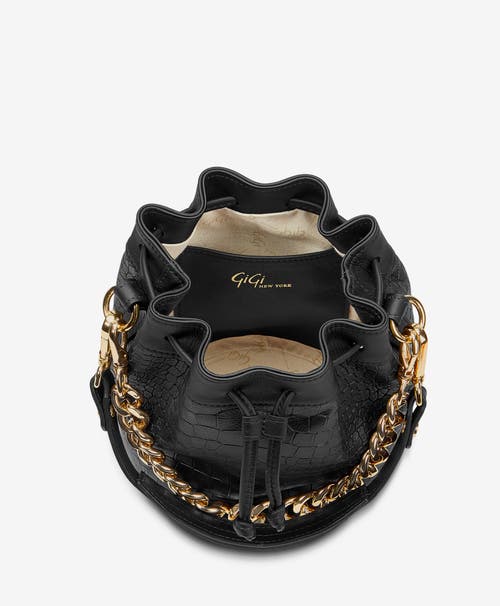 Gigi New York Brooklyn Bucket Bag In Black Embossed Croc