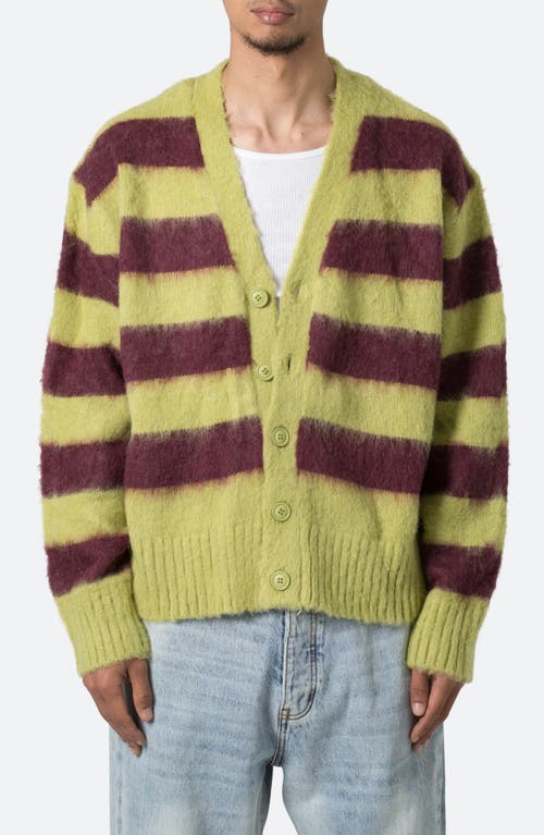 Mnml Striped Faux Mohair Cardigan In Green/brown