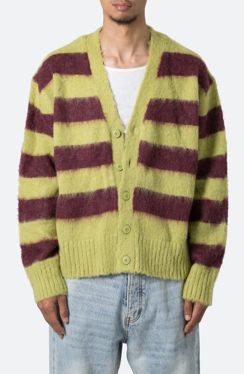 Shop Mnml Striped Faux Mohair Cardigan In Green/brown