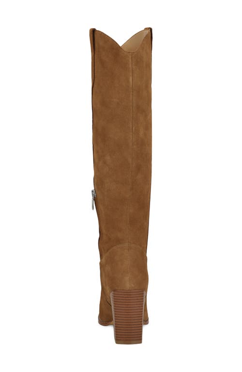 Shop Nine West Bromwel Pointed Toe Knee High Western Boot In Medium Natural Suede