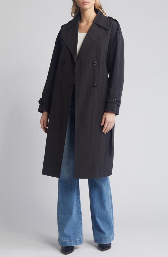 Shop Bcbgmaxazria Double Breasted Packable Trench Coat In Black