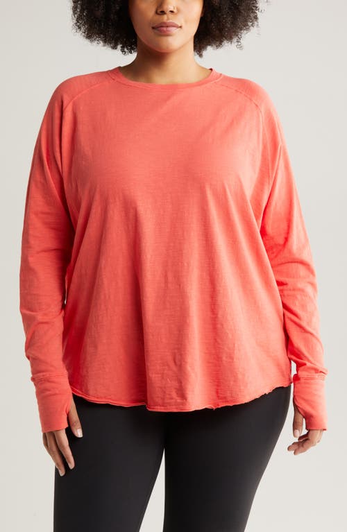 Relaxed Washed Cotton Long Sleeve T-Shirt in Red Cayenne