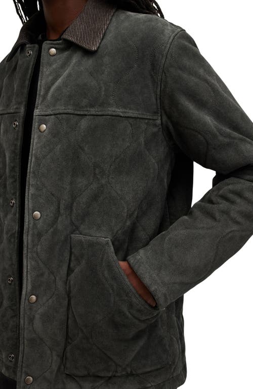 Shop Allsaints Dakota Quilted Suede Jacket In Ash Khaki Green