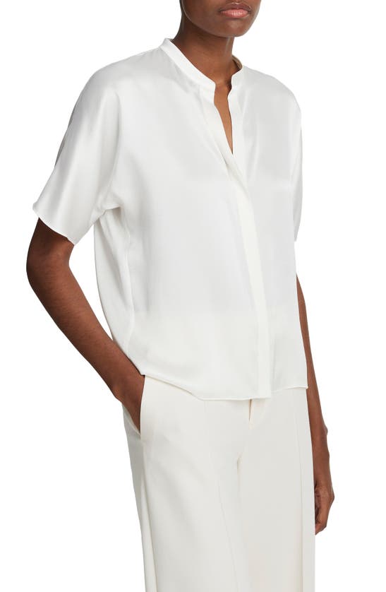 Shop Vince Dolman Sleeve Silk Button-up Shirt In Off White
