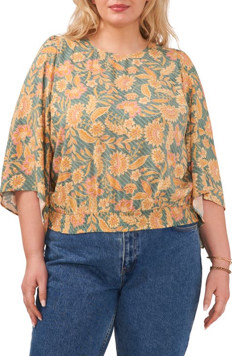 Paisley Bell Sleeve Top (Plus Size)