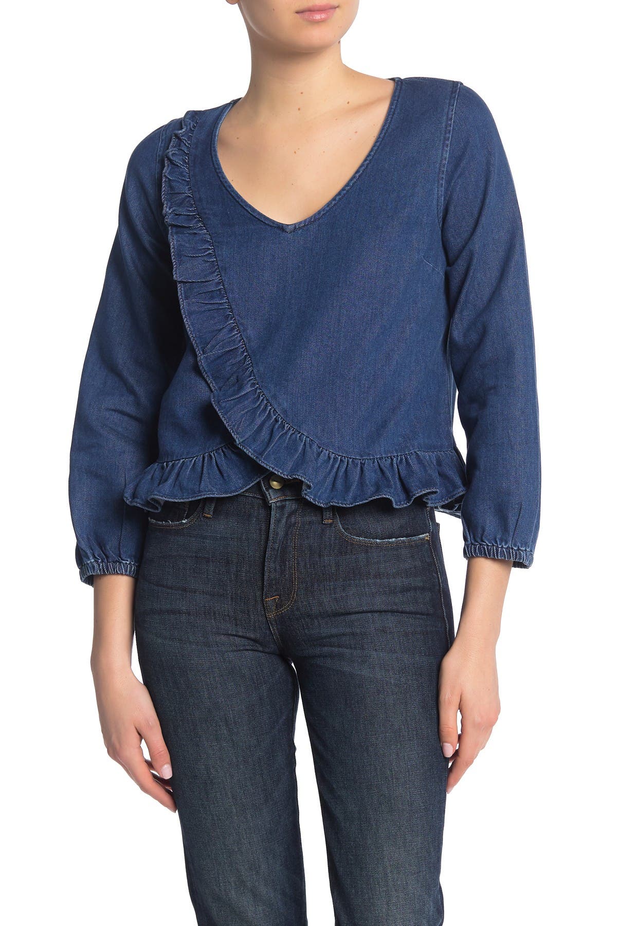 madewell denim ruffle top