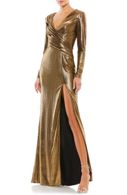Ieena for Mac Duggal Metallic Long Sleeve Gown Gold at Nordstrom,