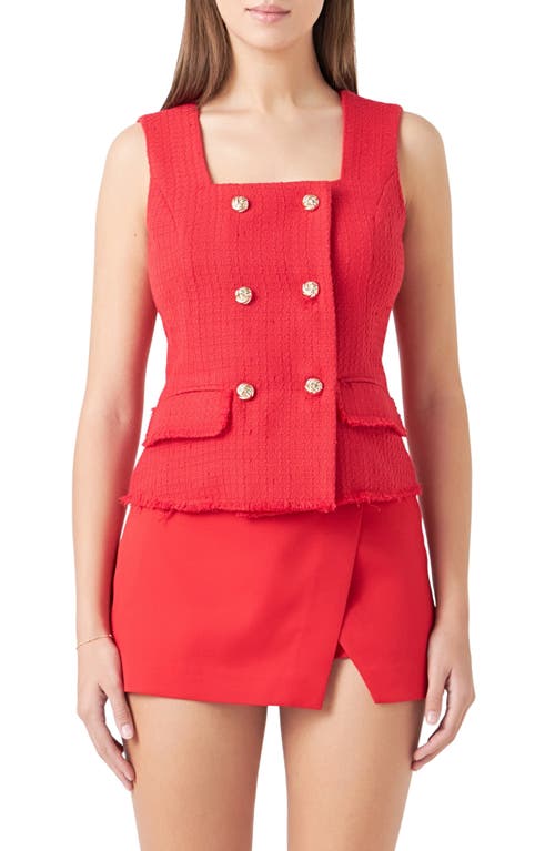 Endless Rose Fringe Double Breasted Sleeveless Tweed Top at Nordstrom,