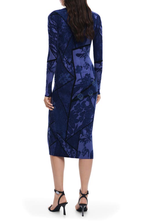 Desigual Blue Floral Long Sleeve Button Front Dress