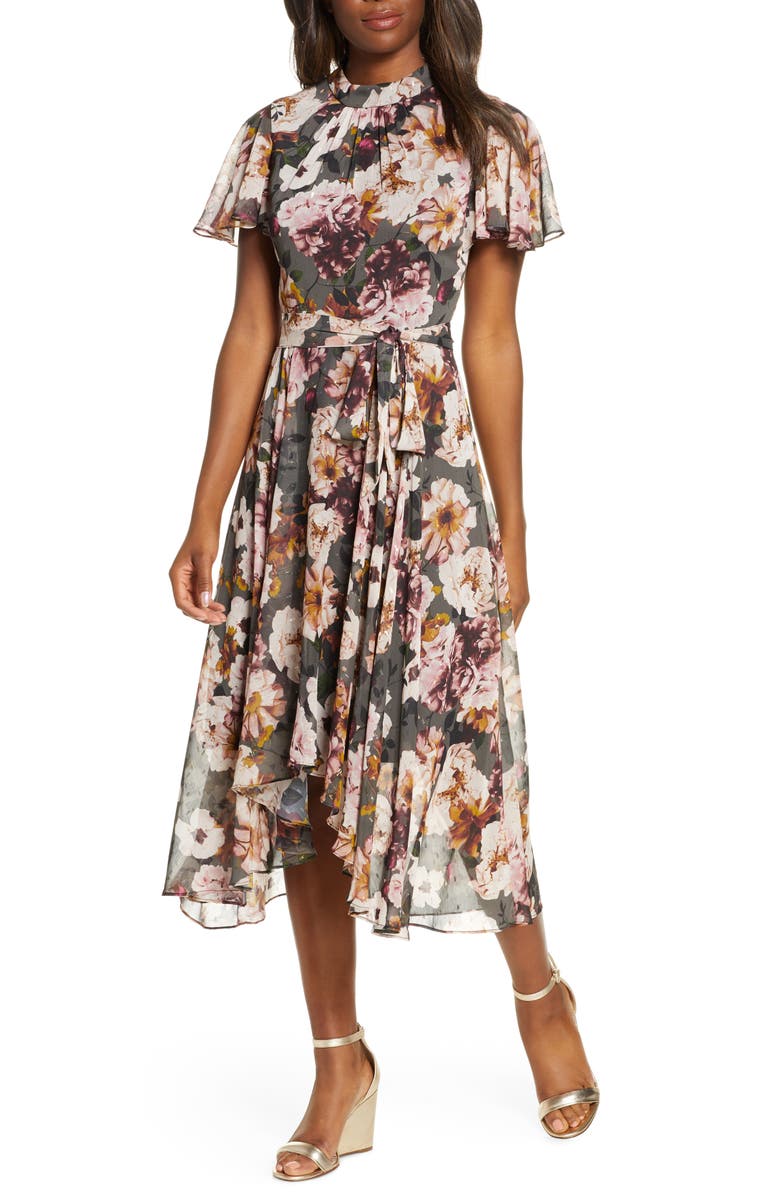 Eliza J Floral Mock Neck Chiffon Midi Dress Nordstrom