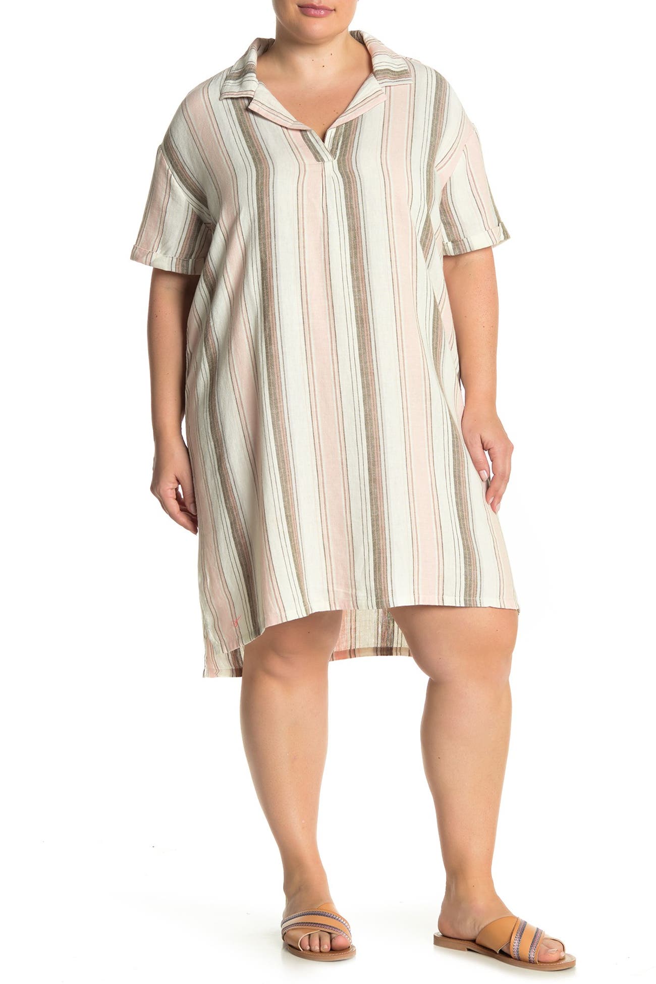 SUSINA | Striped Short Sleeve Linen Blend Shift Dress | Nordstrom Rack