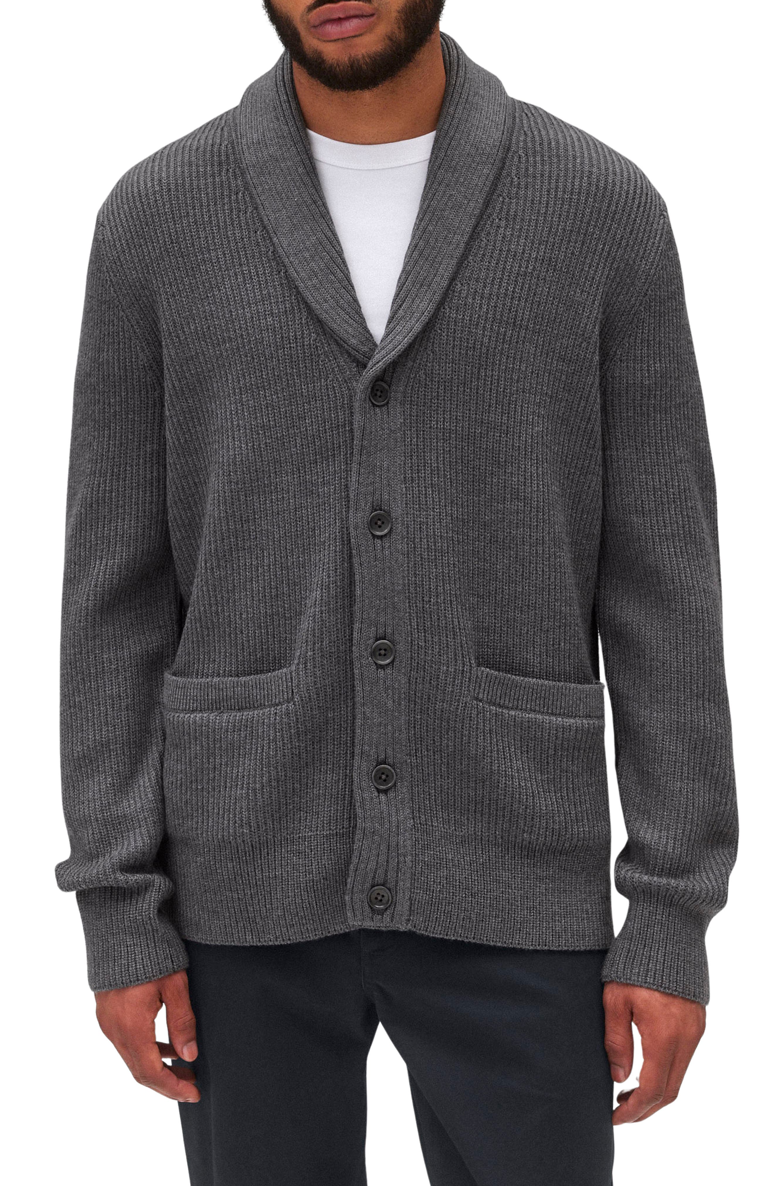 Reigning Champ Vinnie Wool Shawl Collar Cardigan in Heather Carbon 