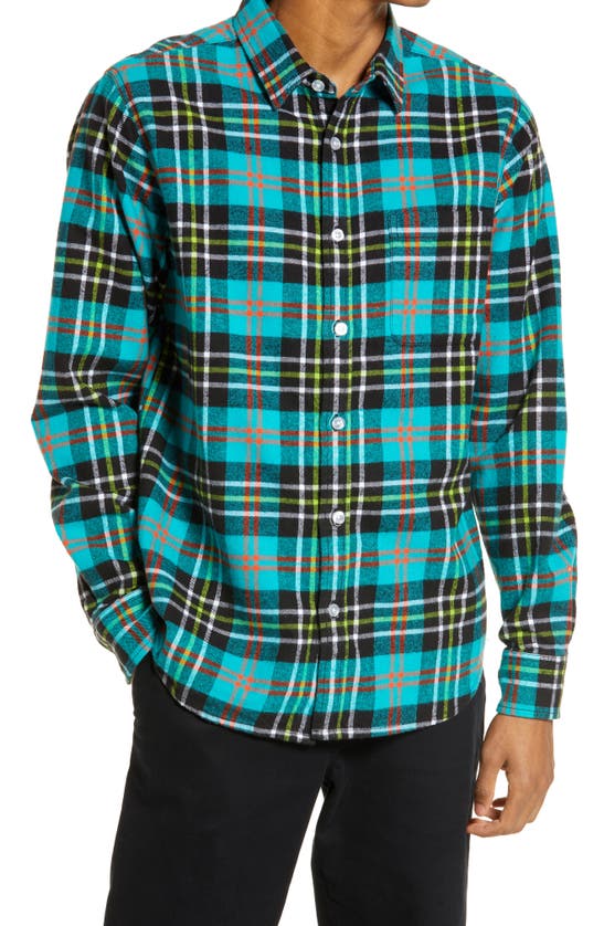 Obey Even Plaid Flannel Button-up Shirt In Aqua Multi
