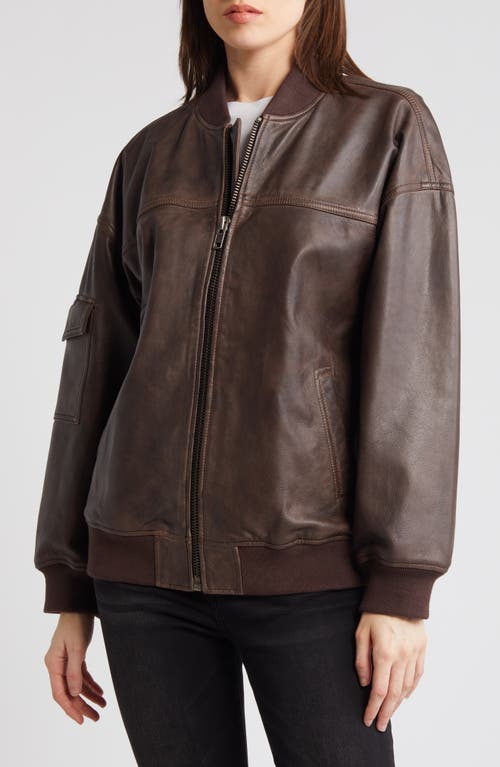 Shop Treasure & Bond Leather Bomber Jacket In Brown Soil